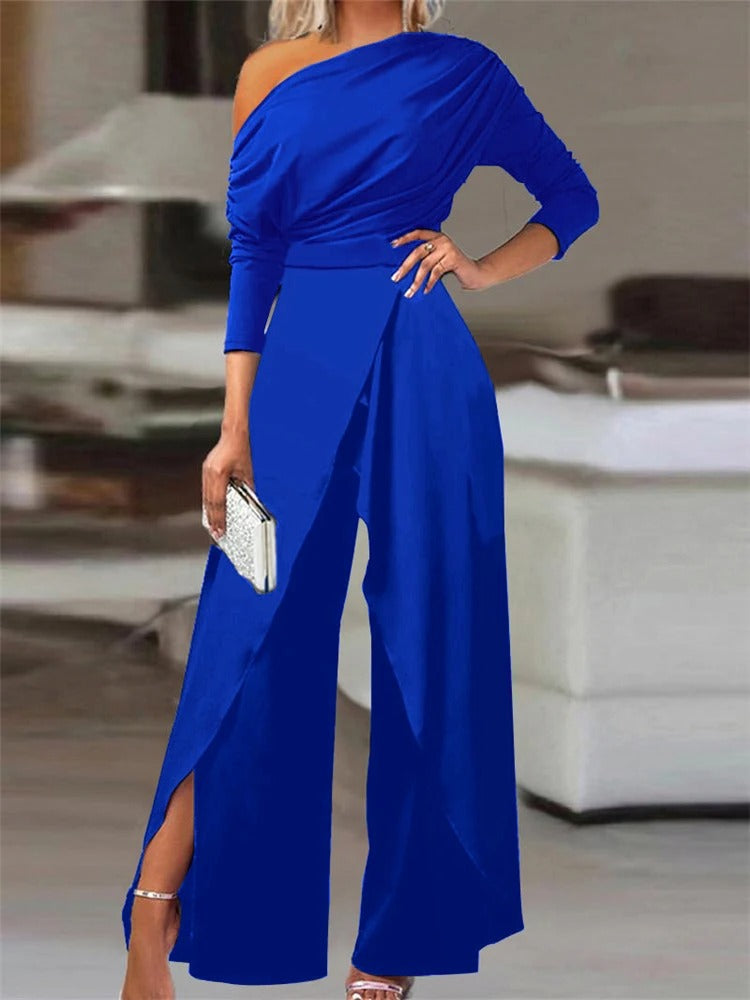 Ruched One-Shoulder Jumpsuit