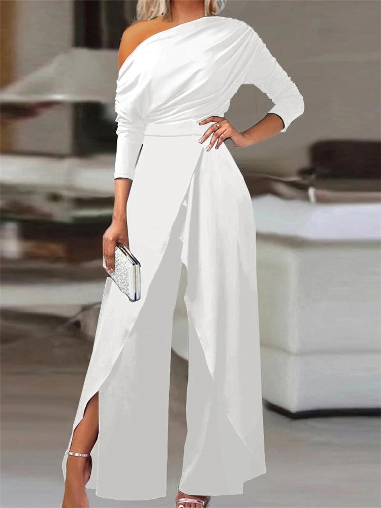 Ruched One-Shoulder Jumpsuit