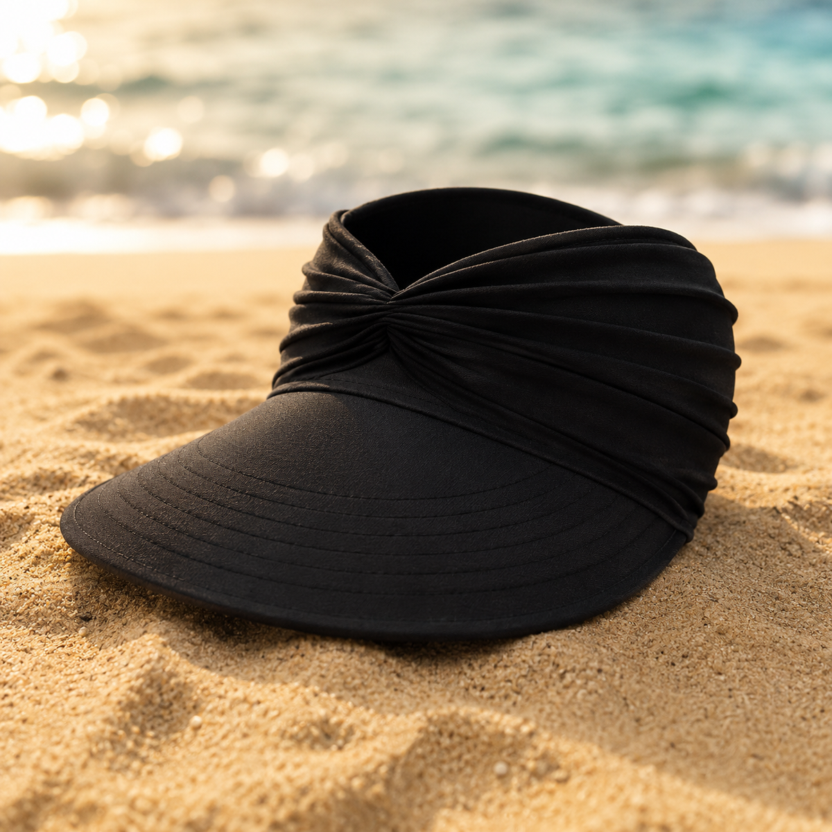 Ruched UPF 50+ Wide-Brim Sun Visor for Women, Packable