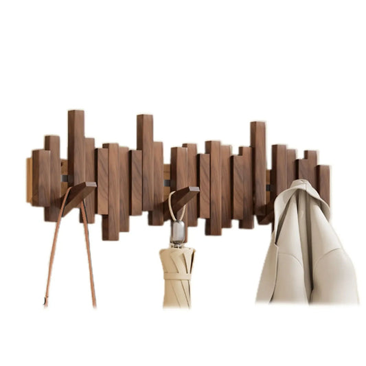 Scandinavian Wooden Wall-Mounted Coat Rack with Magnetic Folding Hooks, 4 to 10 Hooks, Ash or Walnut