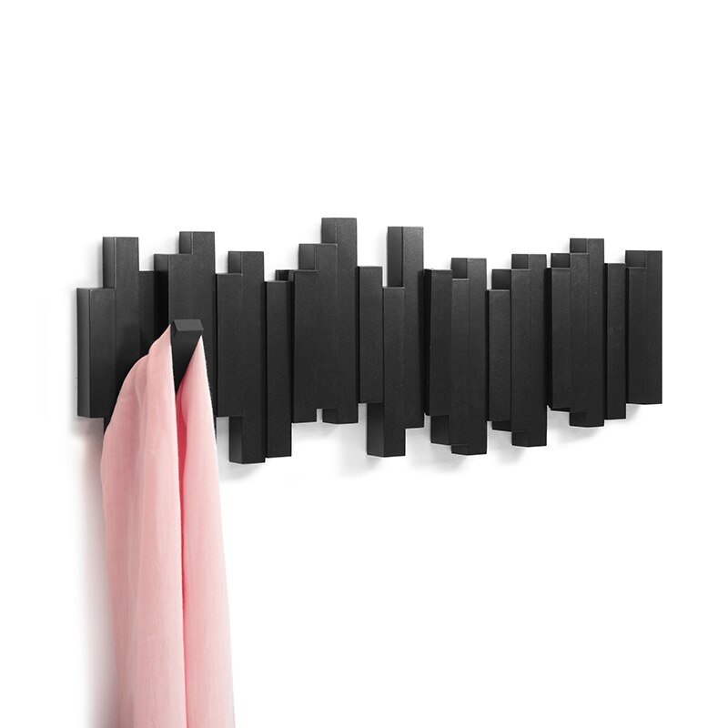 Scandinavian Wooden Wall-Mounted Coat Rack with Magnetic Folding Hooks, 4 to 10 Hooks, Ash or Walnut