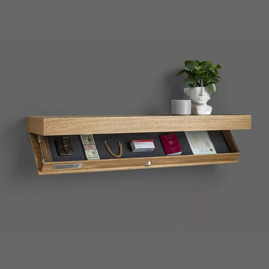 Secret Shelf with Hidden Storage Compartment for Concealing Valuables and Clutter