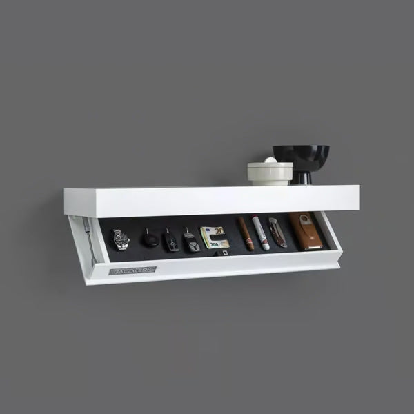 Secret Shelf with Hidden Storage Compartment for Concealing Valuables and Clutter