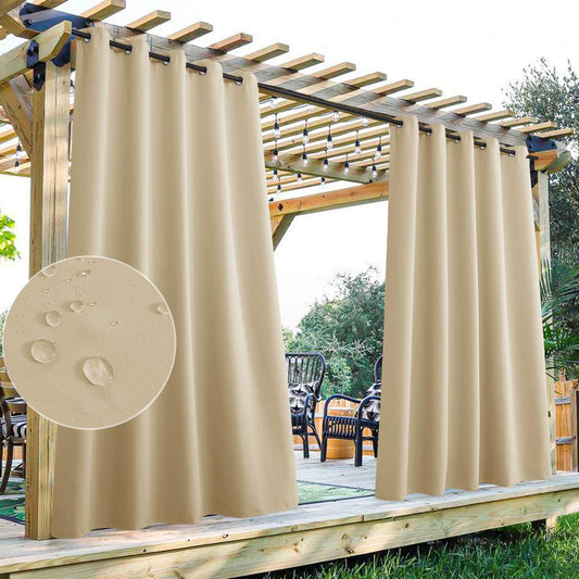 Set of 2 Waterproof and Windproof Outdoor Patio Privacy Curtains with Grommets