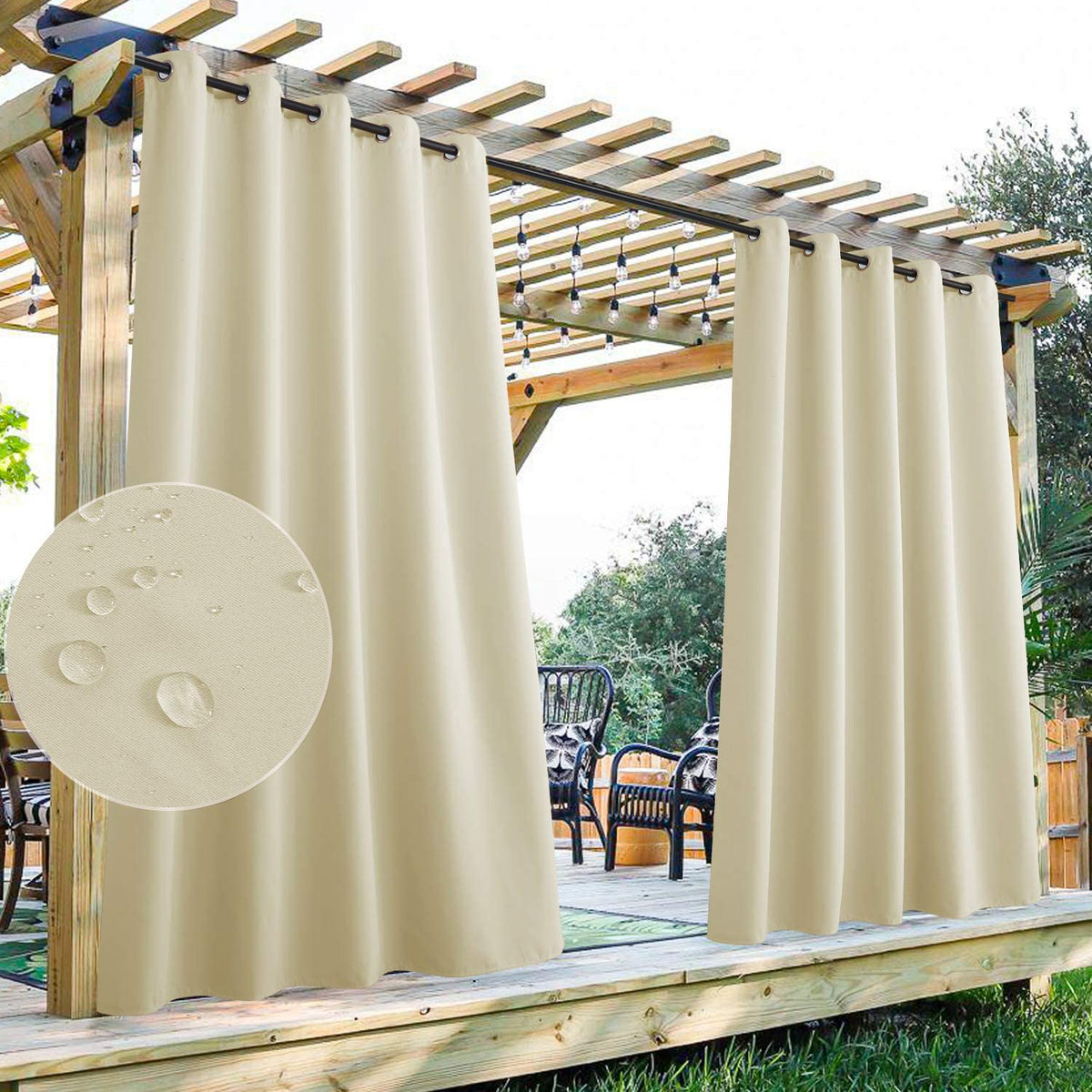 Set of 2 Waterproof and Windproof Outdoor Patio Privacy Curtains with Grommets