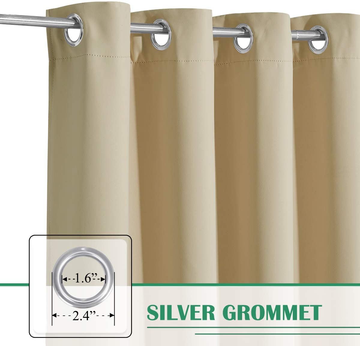 Set of 2 Waterproof and Windproof Outdoor Patio Privacy Curtains with Grommets