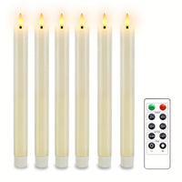 Set of 6 Flameless Real Wax Taper Candles with Remote Control - Ivory White LED Candles for Table and Wedding Decoration