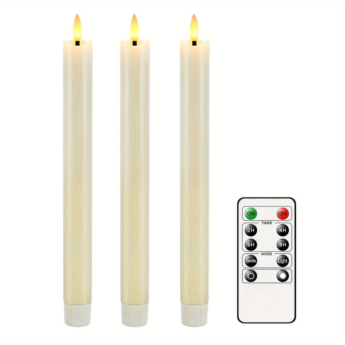 Set of 6 Flameless Real Wax Taper Candles with Remote Control - Ivory White LED Candles for Table and Wedding Decoration