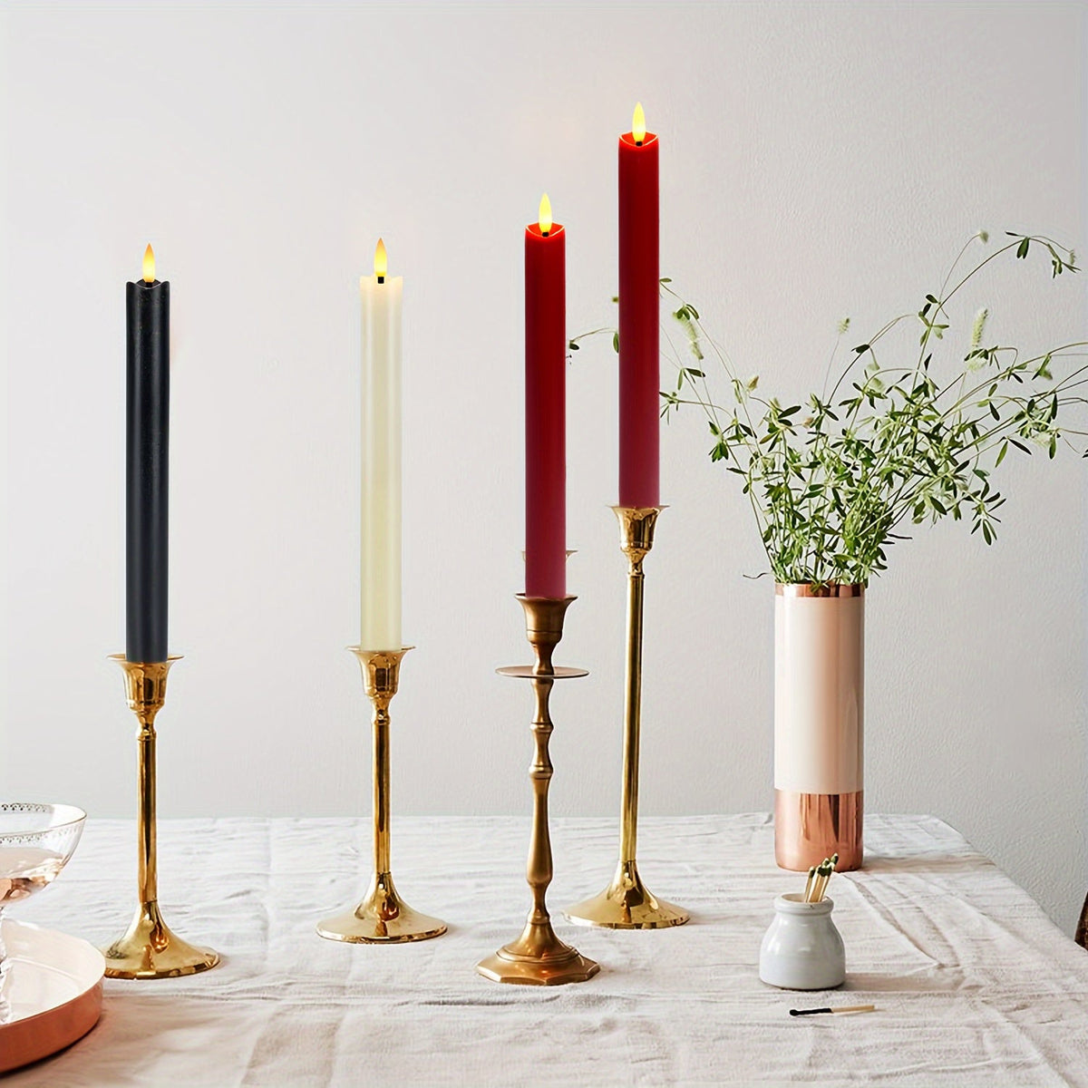 Set of 6 Flameless Real Wax Taper Candles with Remote Control - Ivory White LED Candles for Table and Wedding Decoration