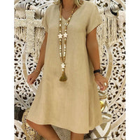 Short Sleeve V-Neck A-Line Summer Mini Dress