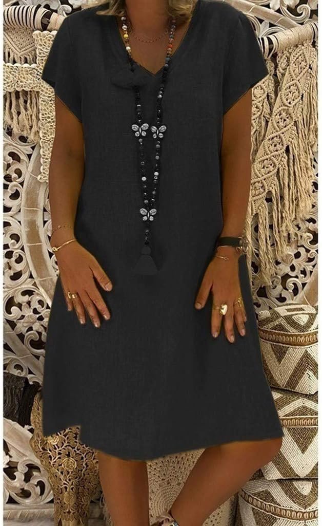 Short Sleeve V-Neck A-Line Summer Mini Dress