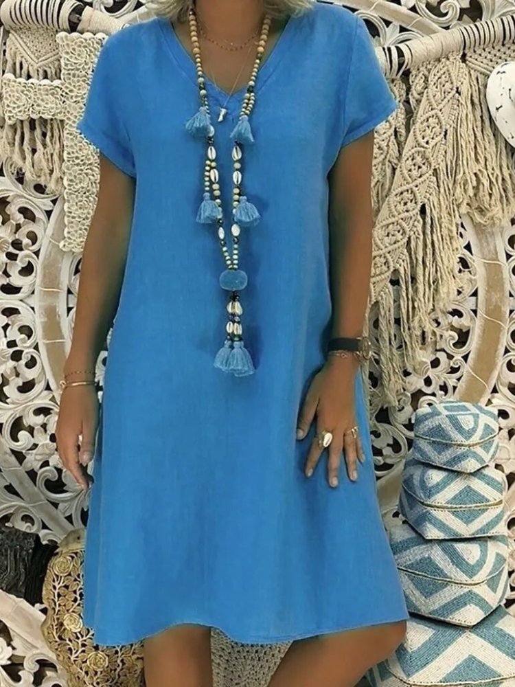 Short Sleeve V-Neck A-Line Summer Mini Dress