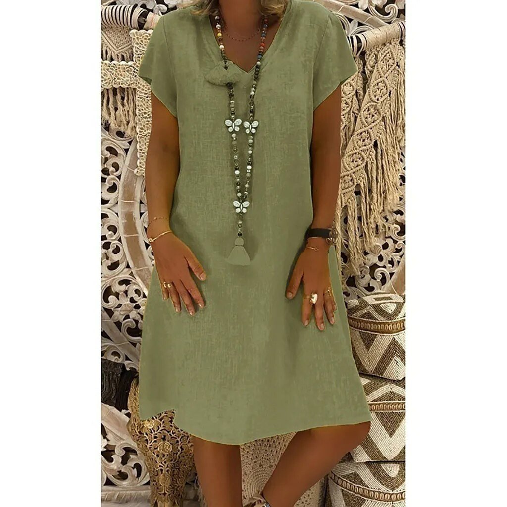 Short Sleeve V-Neck A-Line Summer Mini Dress
