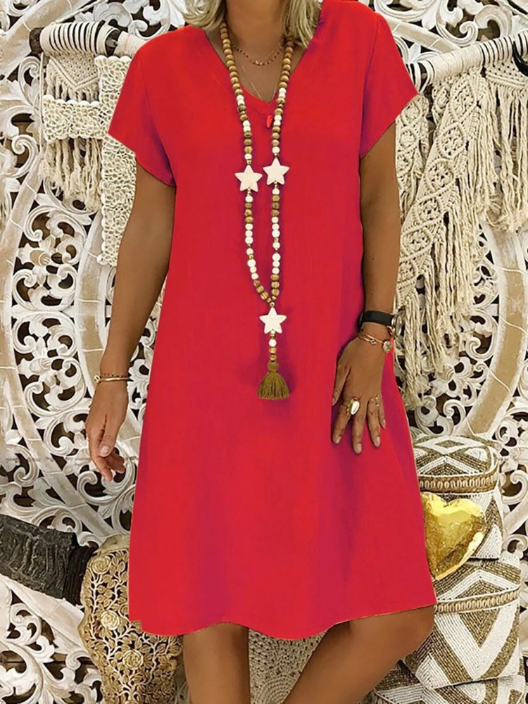Short Sleeve V-Neck A-Line Summer Mini Dress