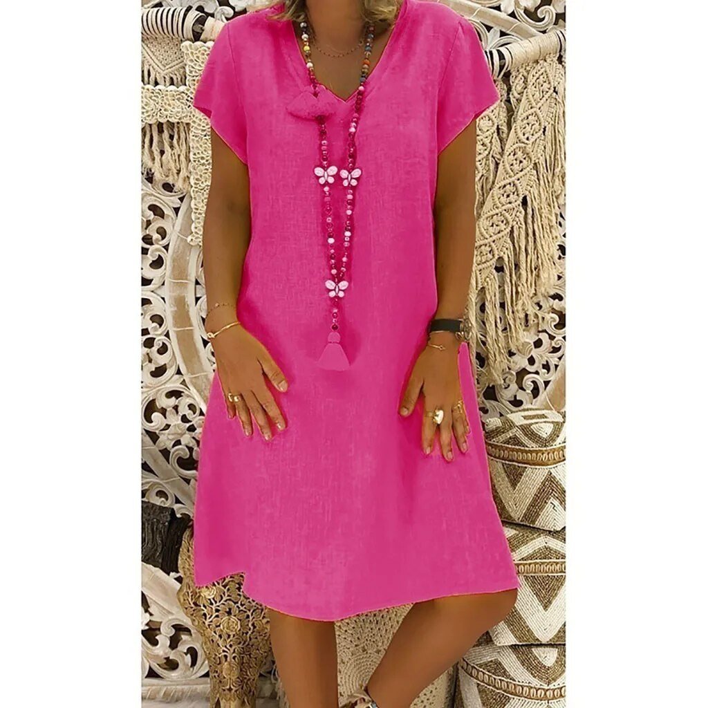 Short Sleeve V-Neck A-Line Summer Mini Dress