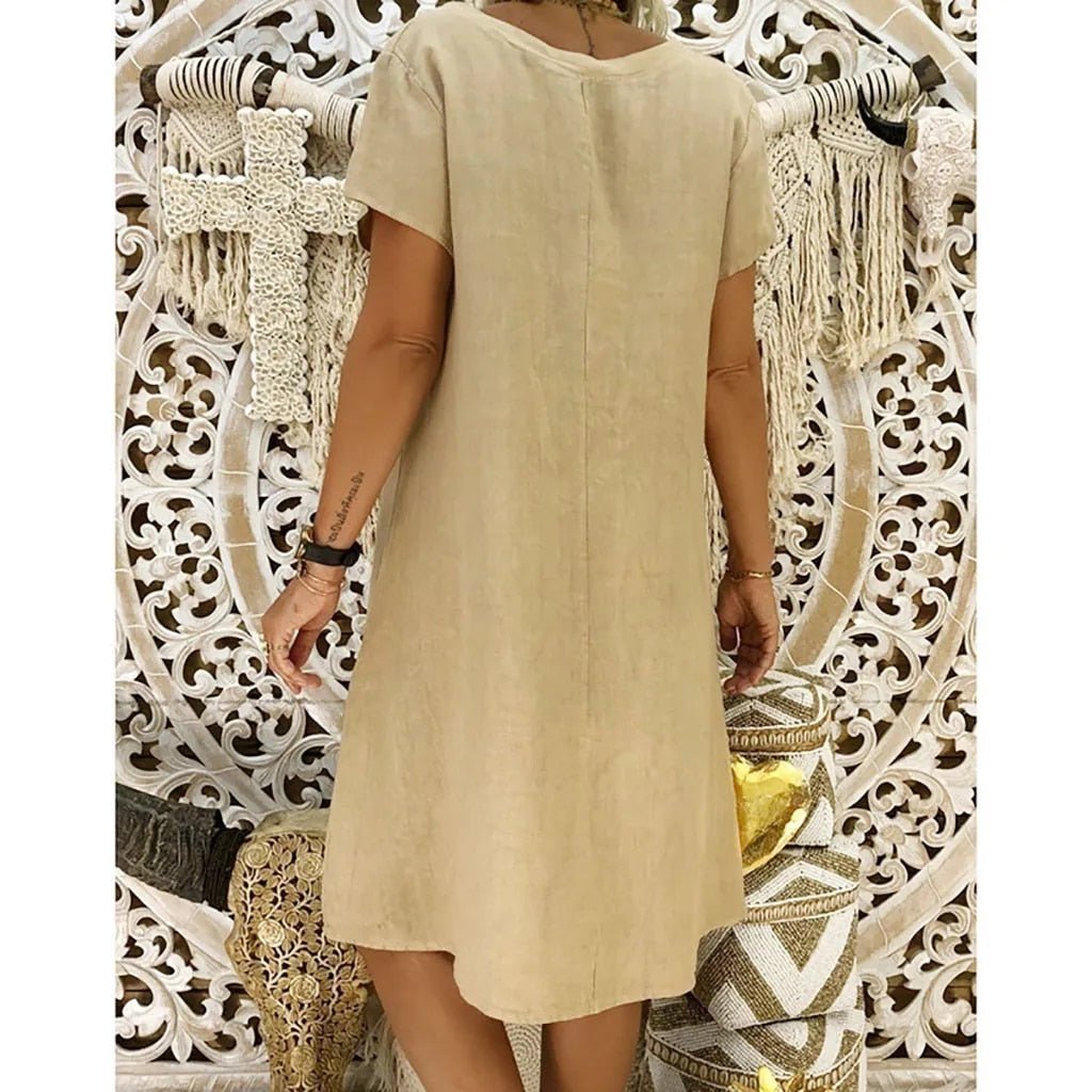 Short Sleeve V-Neck A-Line Summer Mini Dress