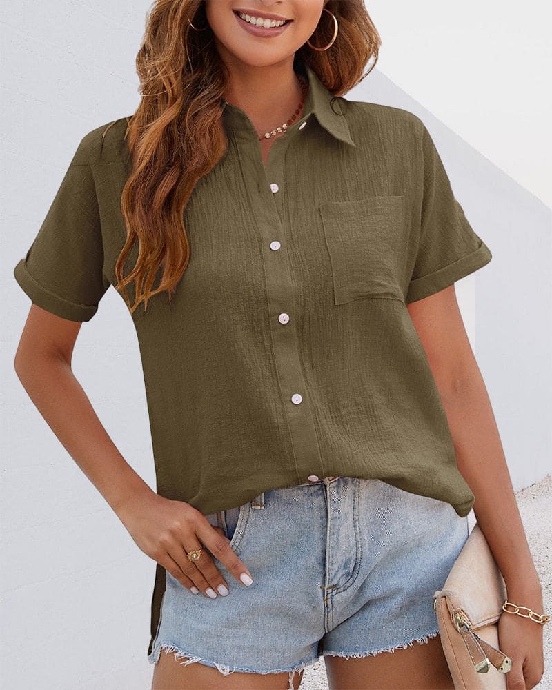 Short-Sleeved Button-Down Blouse