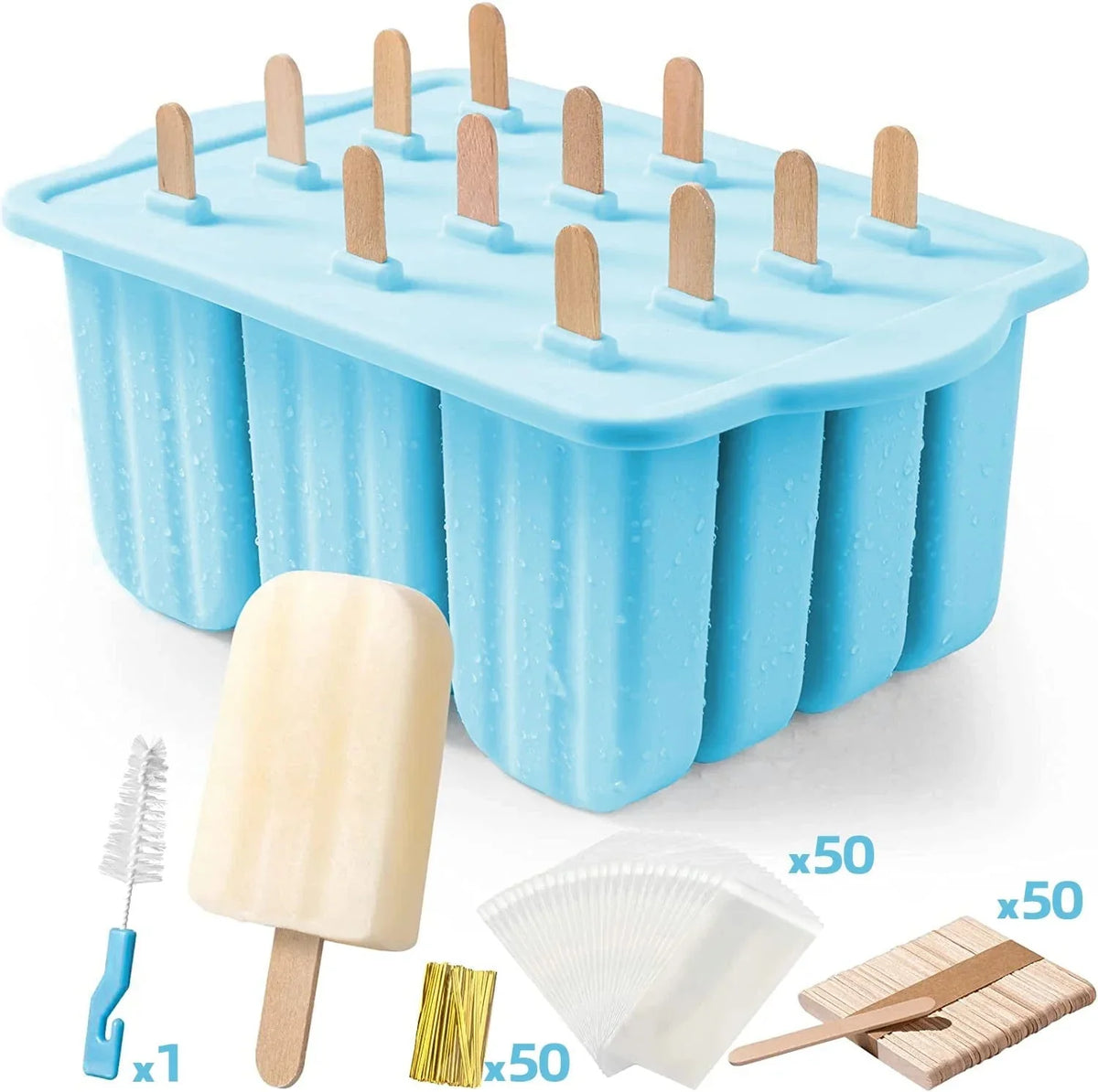 Silicone Popsicle Mold with Wooden Sticks