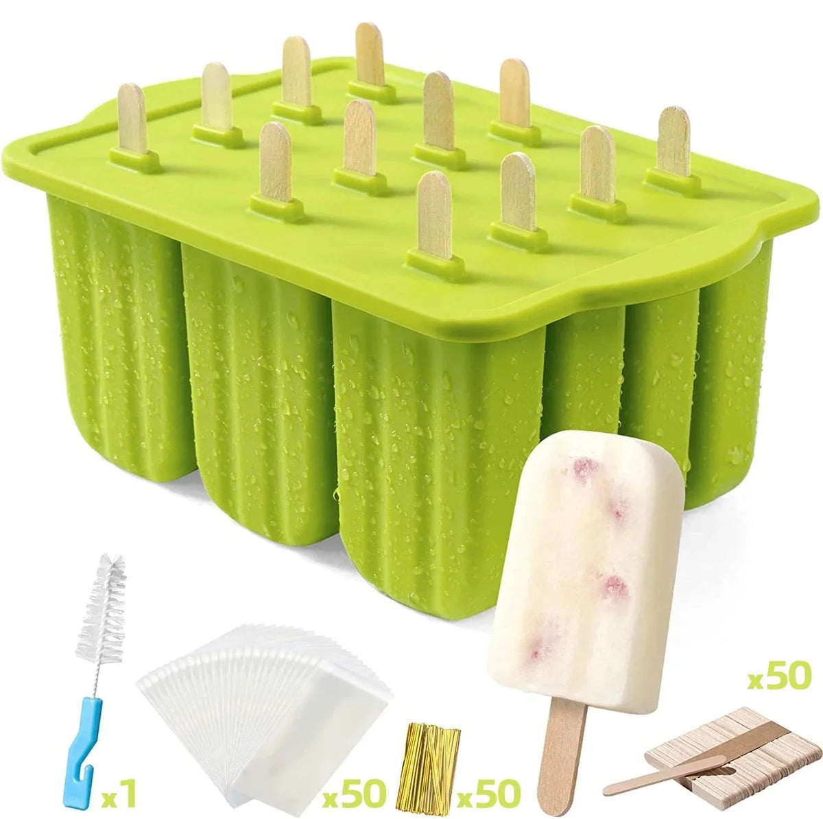 Silicone Popsicle Mold with Wooden Sticks
