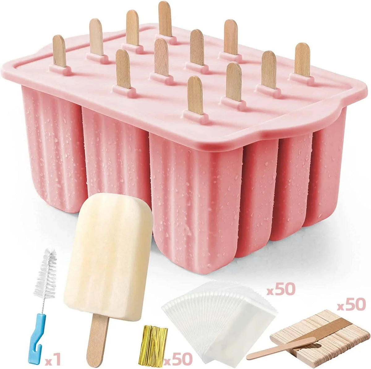 Silicone Popsicle Mold with Wooden Sticks