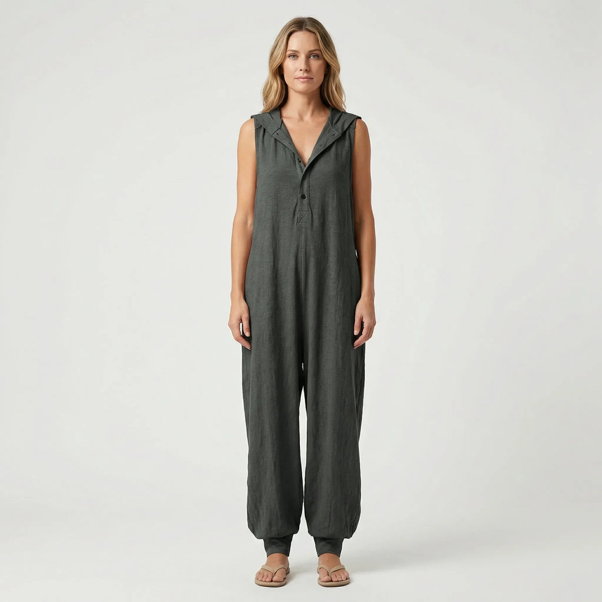 Sleeveless Hooded Button-Down Jumpsuit