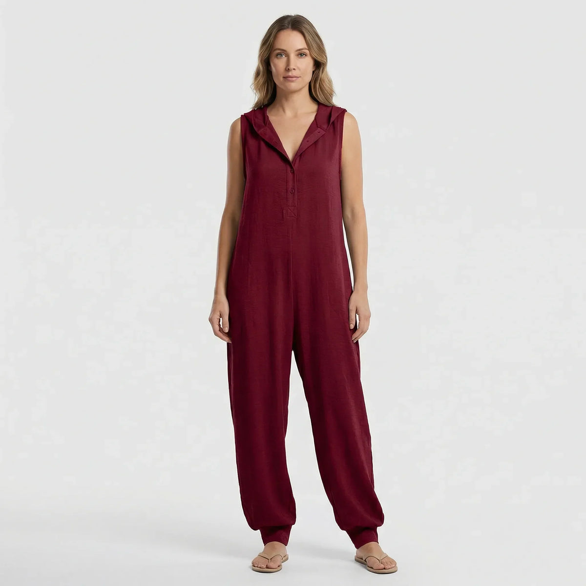 Sleeveless Hooded Button-Down Jumpsuit