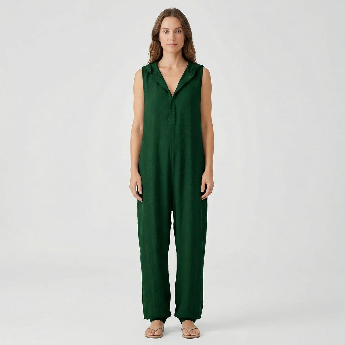 Sleeveless Hooded Button-Down Jumpsuit