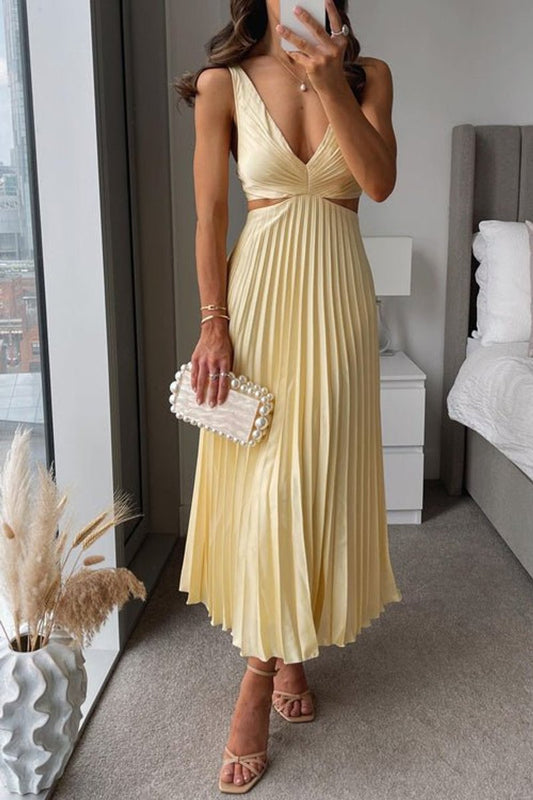 Sleeveless V-Neck Pleated Mother of the Bride Maxi Dress