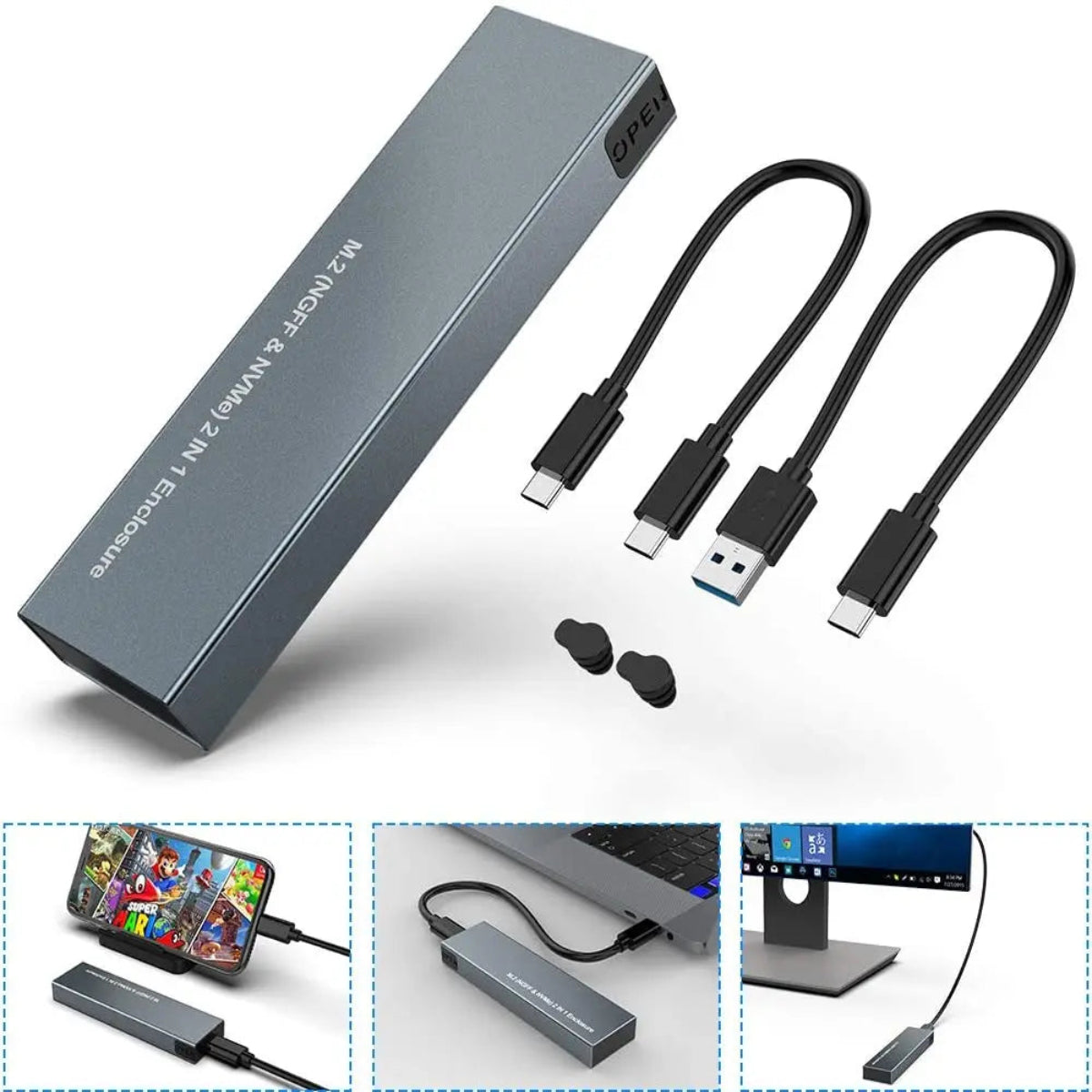 Slim NVMe and SATA SSD Enclosure - USB-C 10Gbps Speed