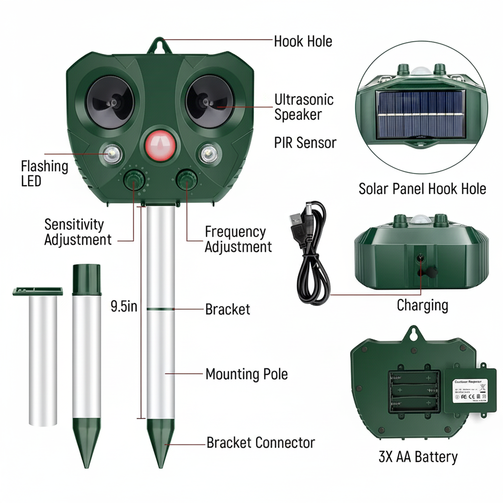 Solar Ultrasonic Bird Repeller | IP44 Garden Bird Deterrent