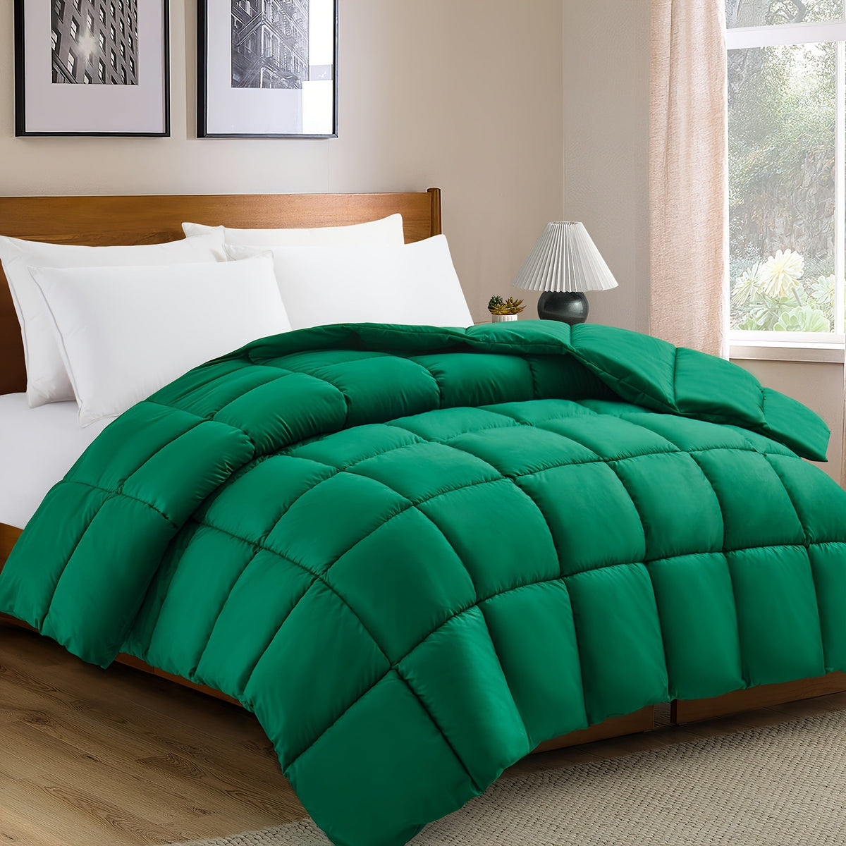 Solid Color Square-Stitched All-Season Duvet, Ultralight Warm Polyester Bedspread, Soft Comfortable Comforter for Bedroom and Guest Room