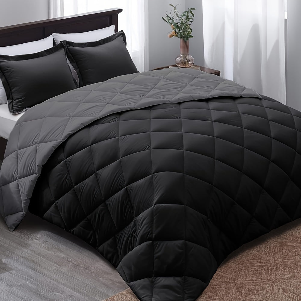 Solid Color Square-Stitched All-Season Duvet, Ultralight Warm Polyester Bedspread, Soft Comfortable Comforter for Bedroom and Guest Room