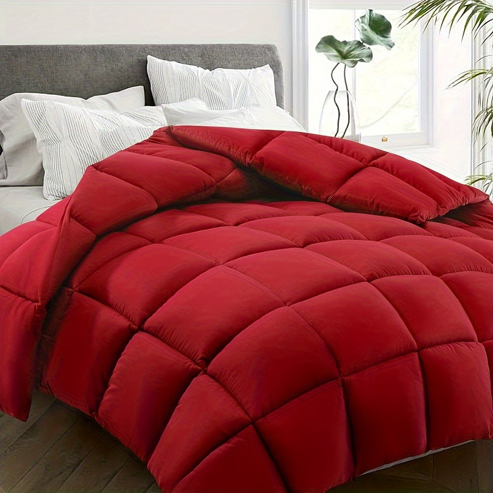 Solid Color Square-Stitched All-Season Duvet, Ultralight Warm Polyester Bedspread, Soft Comfortable Comforter for Bedroom and Guest Room