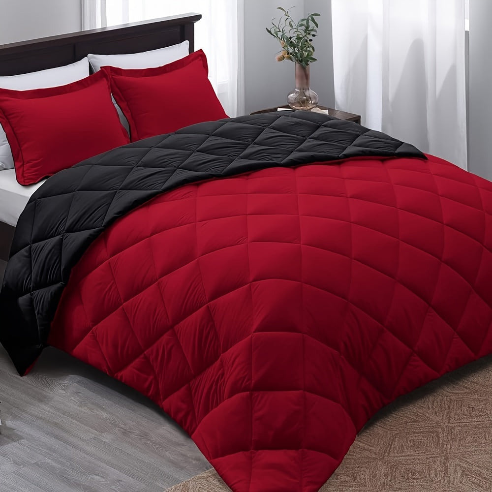 Solid Color Square-Stitched All-Season Duvet, Ultralight Warm Polyester Bedspread, Soft Comfortable Comforter for Bedroom and Guest Room