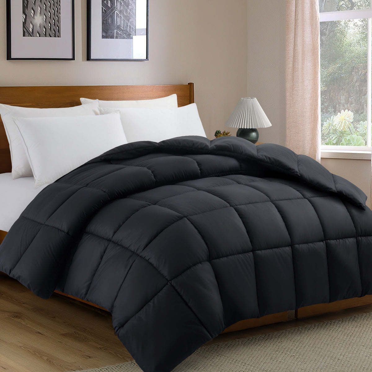Solid Color Square-Stitched All-Season Duvet, Ultralight Warm Polyester Bedspread, Soft Comfortable Comforter for Bedroom and Guest Room