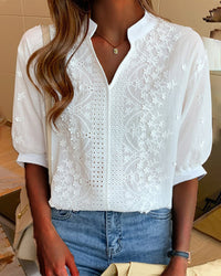 Solid Color V-Neck Short Sleeve Blouse