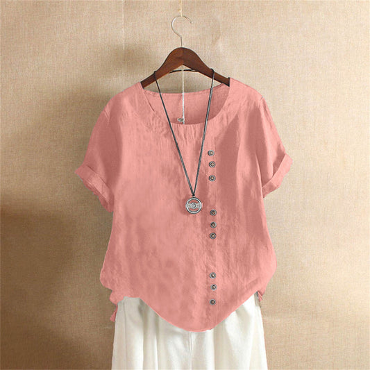 Solid Short-Sleeve Round Neck Blouse