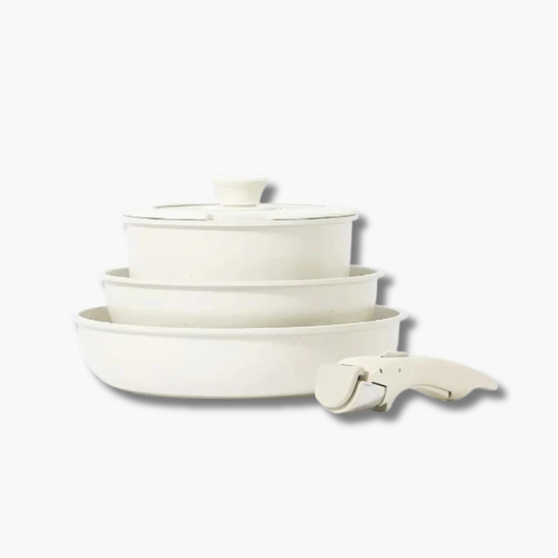 Space-Saving Induction Cookware Set with Ceramic Non-Stick Coating – Stackable Pans for Healthy Cooking