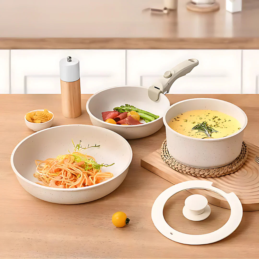 Space-Saving Induction Cookware Set with Ceramic Non-Stick Coating – Stackable Pans for Healthy Cooking