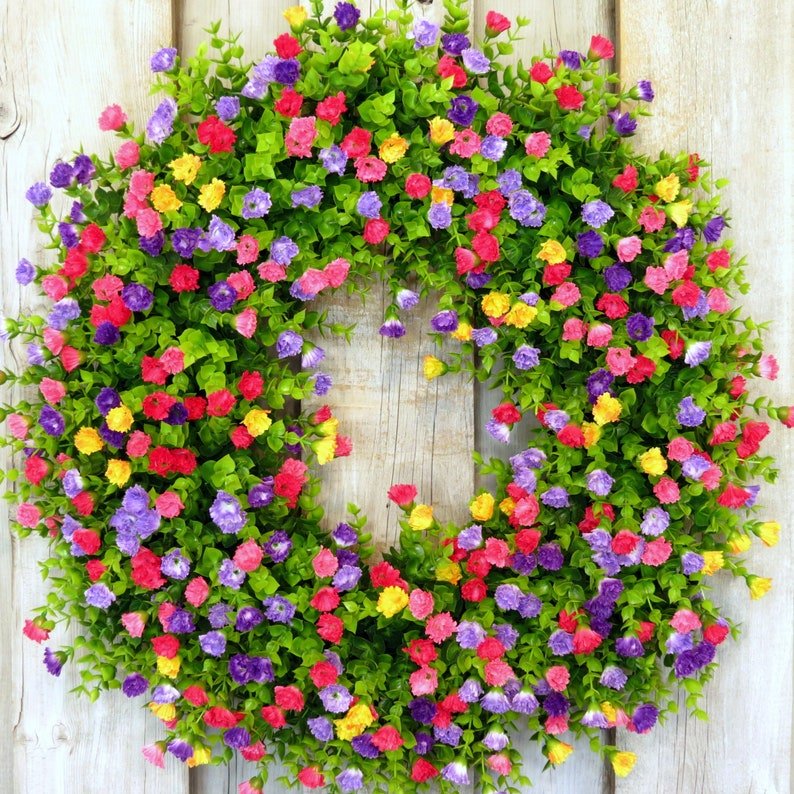 Spring & Summer Front Door Wreath - Handmade Floral Grapevine Accent