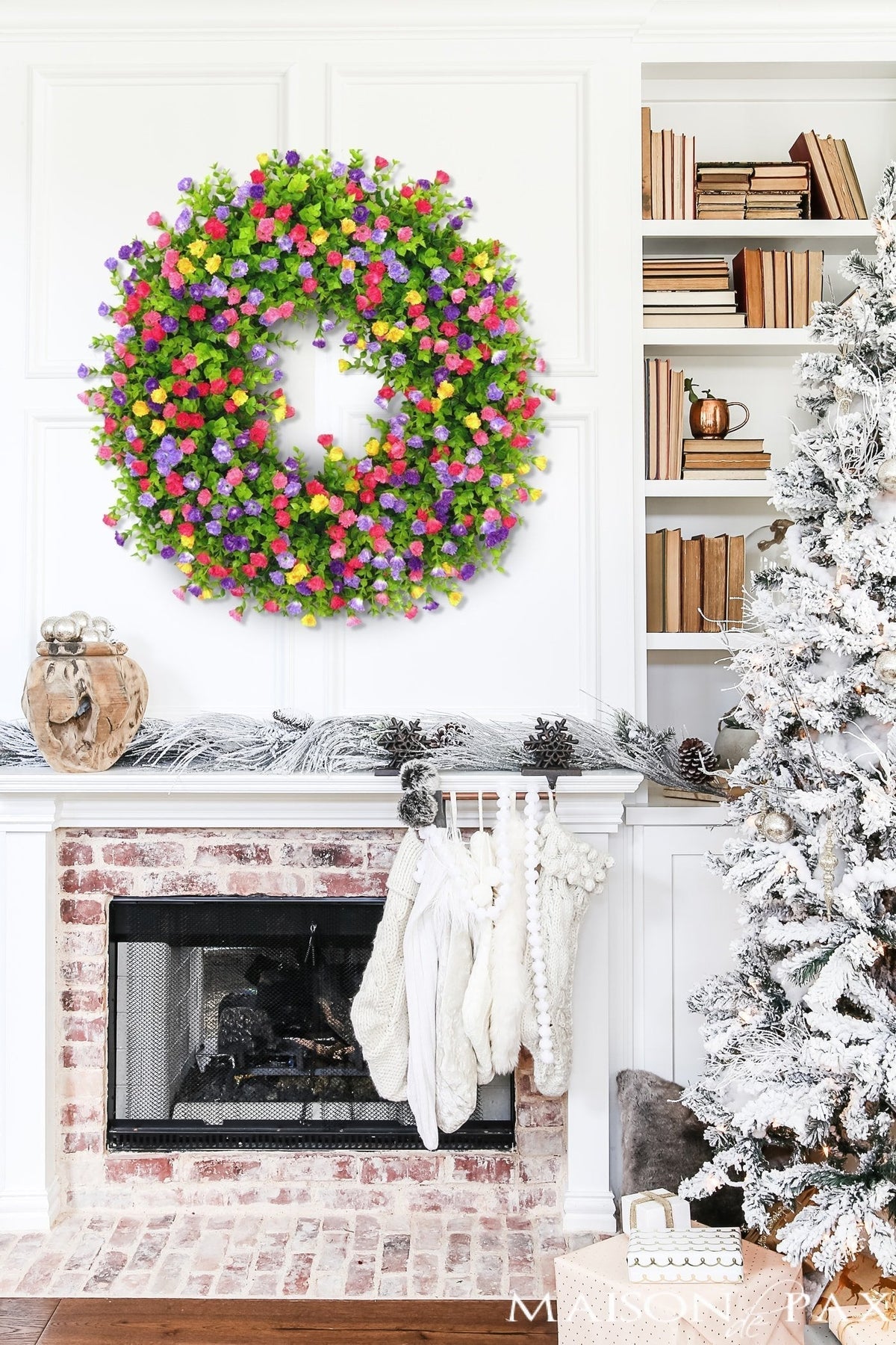 Spring & Summer Front Door Wreath - Handmade Floral Grapevine Accent