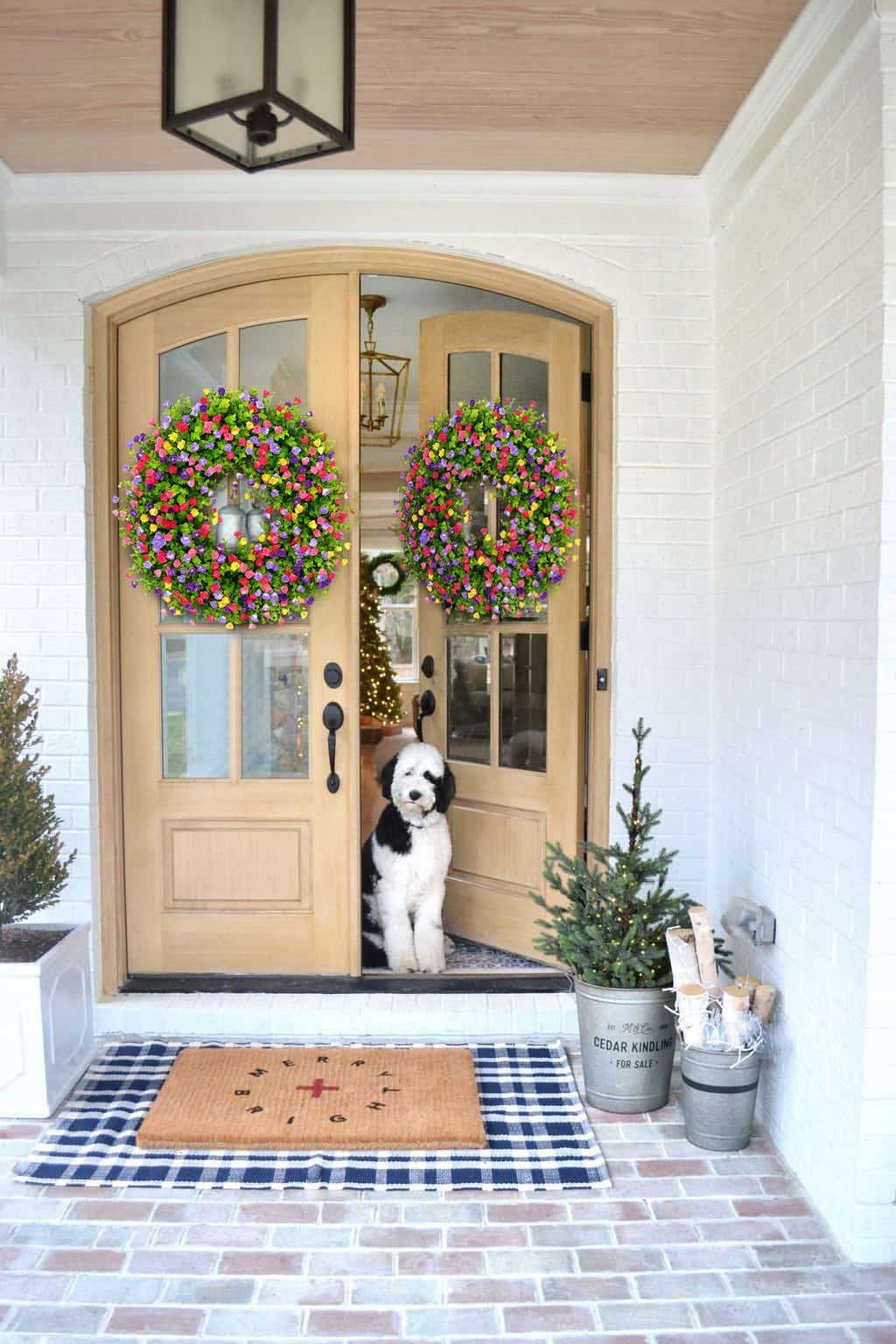Spring & Summer Front Door Wreath - Handmade Floral Grapevine Accent
