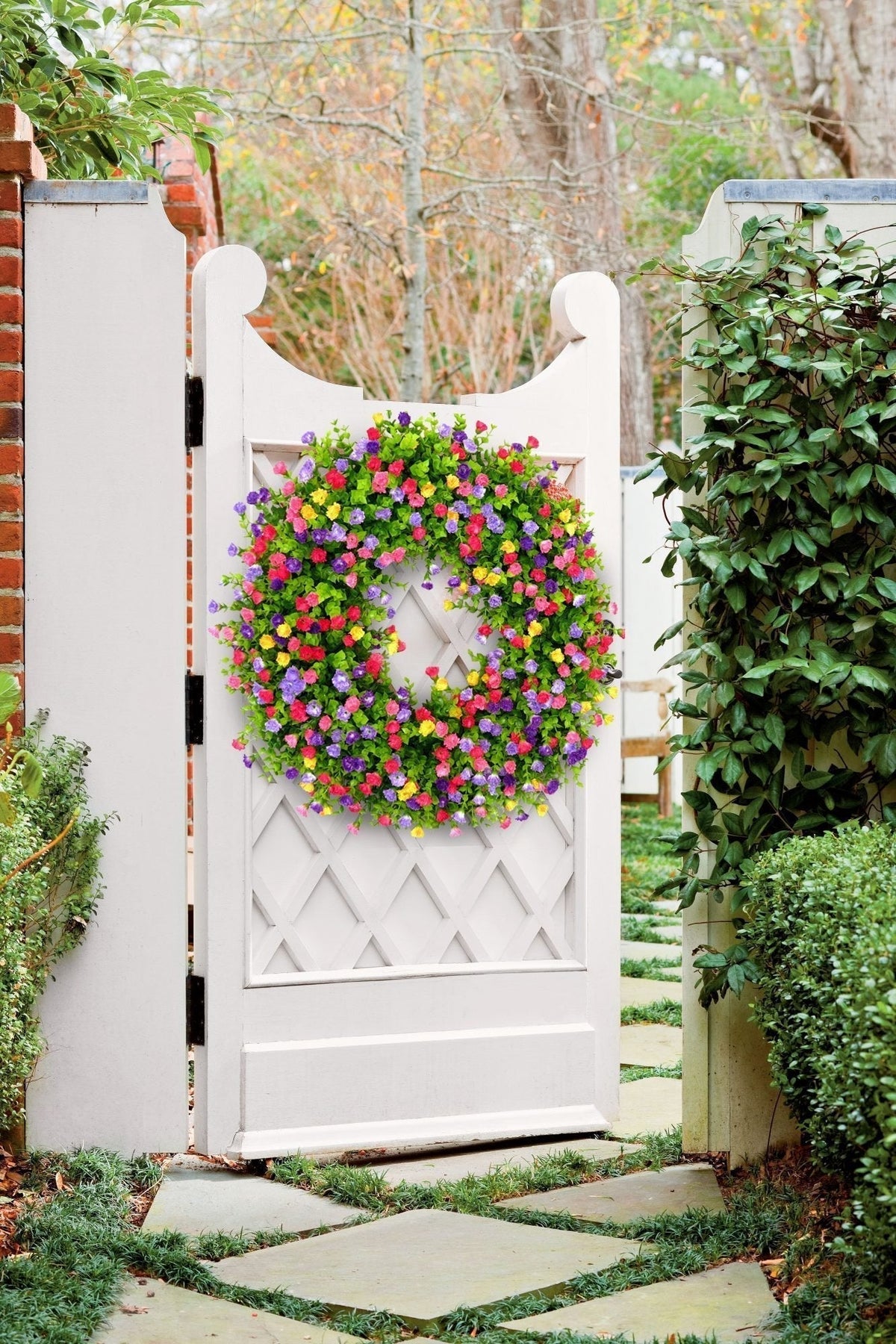 Spring & Summer Front Door Wreath - Handmade Floral Grapevine Accent