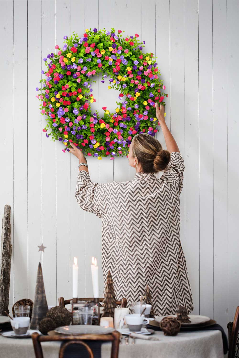 Spring & Summer Front Door Wreath - Handmade Floral Grapevine Accent