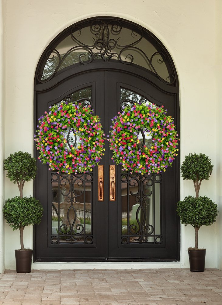 Spring & Summer Front Door Wreath - Handmade Floral Grapevine Accent