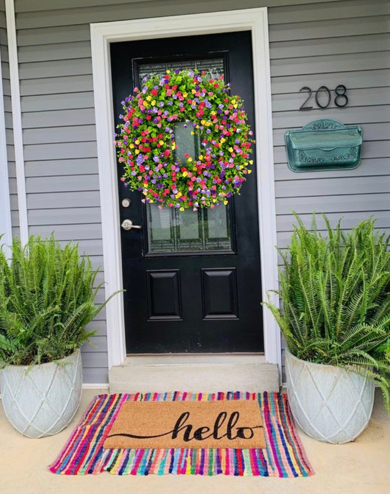 Spring & Summer Front Door Wreath - Handmade Floral Grapevine Accent
