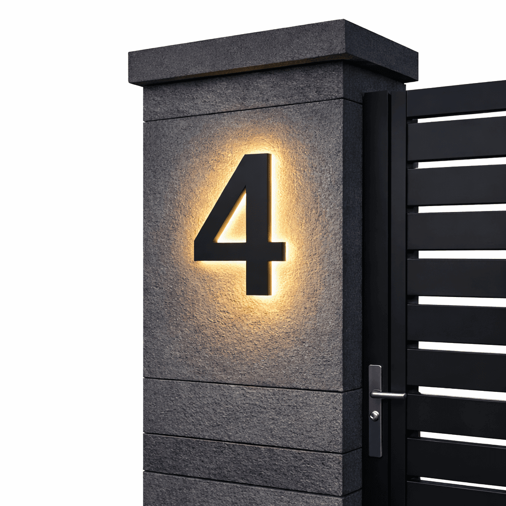 Stainless Steel Address Numbers with IP68 LED Lighting for Modern Facades