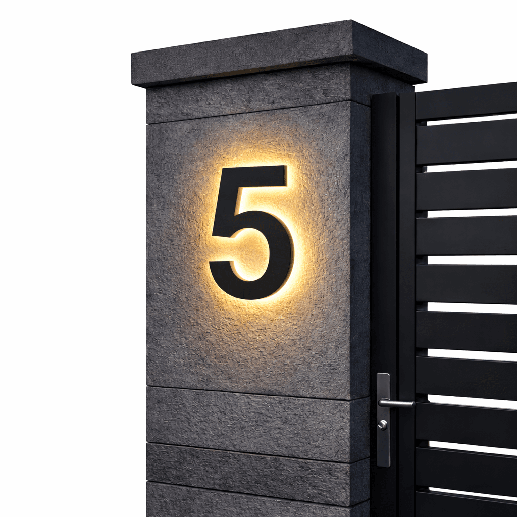 Stainless Steel Address Numbers with IP68 LED Lighting for Modern Facades