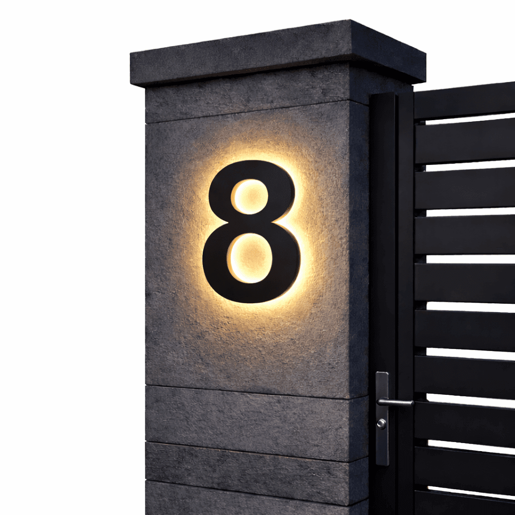 Stainless Steel Address Numbers with IP68 LED Lighting for Modern Facades