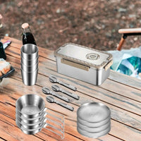 Stainless Steel Camping Tableware Set with Storage Box